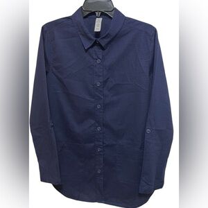TEEZHER BUTTON-UP COTTON SHIRT WOMEN LONG SLEEVE POCKET NAVY BLUE COLOR SIZE S *